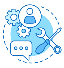 logo narzędzia, chat, użytkownik i tryby