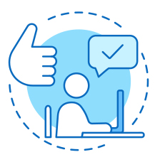 ikona kciuka w górę i osoby przy komputerze